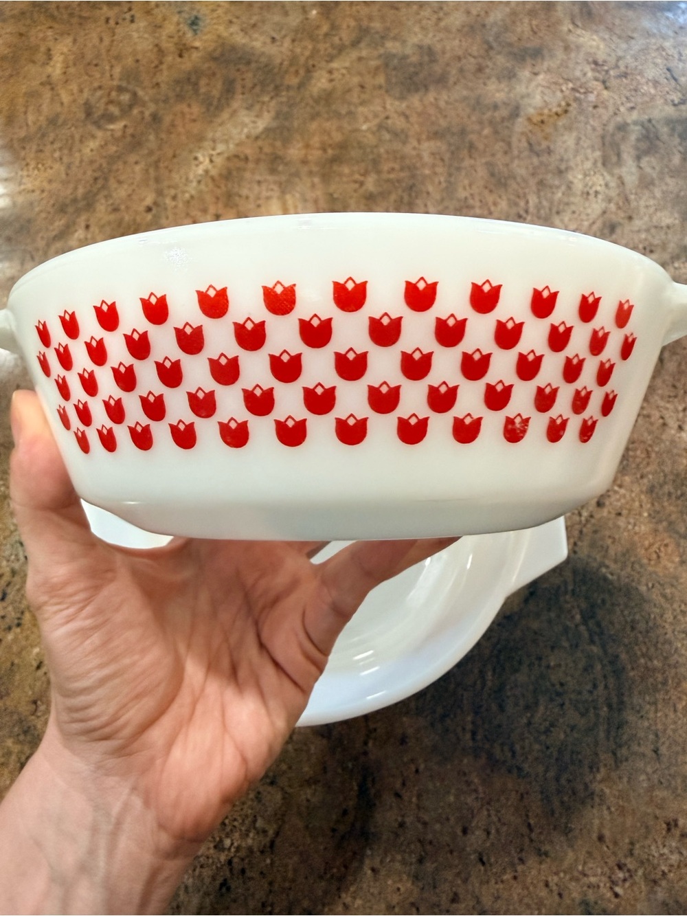 PYREX Vintage JAJ England Rare “Red Tulips” Casserole Dish Set 1970s - Picture 5 of 14